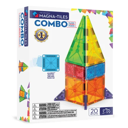 MAGNA-TILES® Combo + microMAGS Manyetik Bloklar (20 Parça) görseli, çocukların hem Combo hem de microMAGS bloklarla yaratıcı ve eğitici oyun oynayabileceği renkli manyetik set.