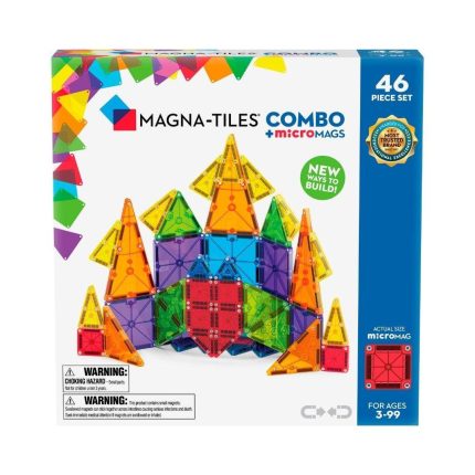 MAGNA-TILES® Combo + microMAGS Manyetik Bloklar (46 Parça) görseli, çocukların hem Combo hem de microMAGS bloklarla yaratıcı ve eğitici oyun oynayabileceği renkli manyetik set.