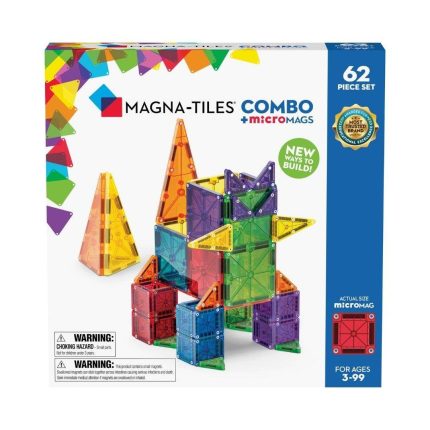 MAGNA-TILES® Combo + microMAGS Manyetik Bloklar (62 Parça) görseli, çocukların hem Combo hem de microMAGS bloklarla yaratıcı ve eğitici oyun oynayabileceği renkli manyetik set.