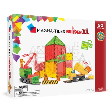 MAGNA-TILES® İnşaat XL Manyetik Bloklar (50 Parça) görseli, çocukların inşaat temalı renkli manyetik bloklarla eğlenceli ve eğitici oyun oynayabileceği set.