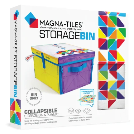 MAGNA-TILES® Manyetik Blok Saklama Kutusu ve Oyun Matı kutu ön görseli, setin saklama kutusu ve oyun matını gösteriyor.