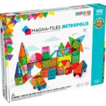 MAGNA-TILES® Metropolis Manyetik Bloklar (110 Parça) kutu ön görseli, tüm parçalar renkli ve şeffaf.