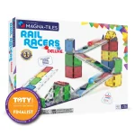 MAGNA-TILES® Rail Racers Deluxe Manyetik Blok Seti (90 Parça) kutu ön görseli, renkli parçalar ve raylı araç tasarımıyla.