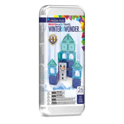 MAGNA-TILES® Winter Wonderland Travel Set – Seyahat Seti Manyetik Bloklar (26 Parça) metal kutu ön görseli, taşınabilir seyahat seti